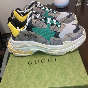 Gucci x Balenciaga Neutrals/ Pattern Print Triple S Hacker Chunky Sneakers